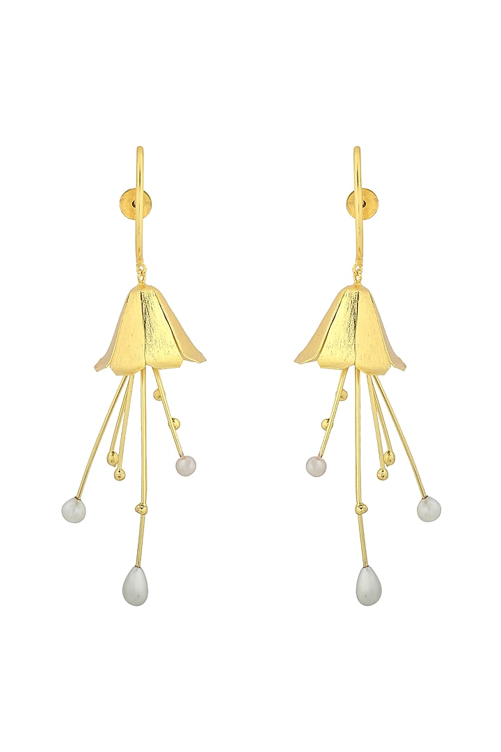 Gold Plated Handcrafted Pearl Tulip Earrings by Fusio