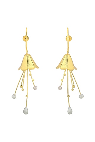 Gold Plated Handcrafted Pearl Tulip Earrings by Fusio