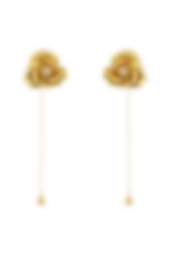 Gold Plated Handcrafted Pearl Rose Chain Earrings by Fusio