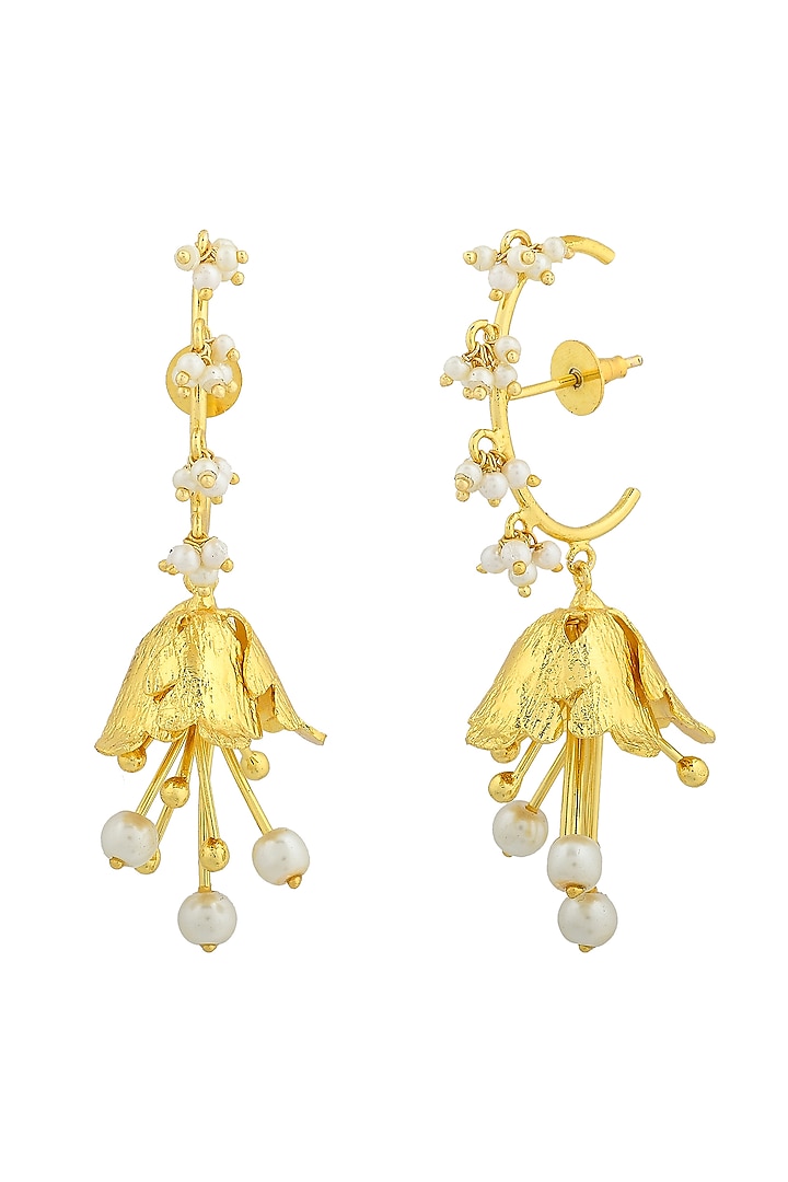 Gold Plated Handcrafted Pearl Mini Tulip Earrings by Fusio