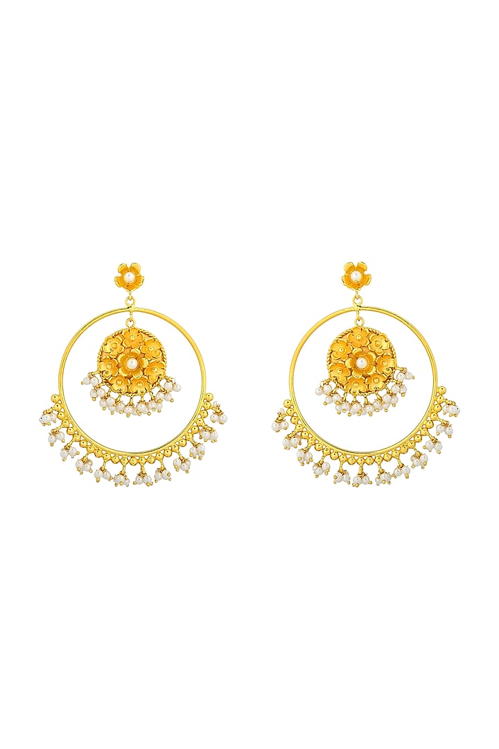 Gold Plated Handcrafted Pearl Chandbali Earrings by Fusio at Pernia's Pop Up Shop