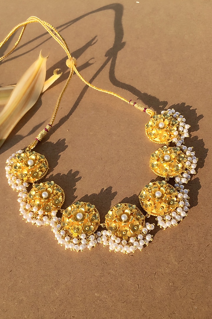 Gold Plated Handcrafted Pearl Choker Necklace by Fusio at Pernia's Pop Up Shop