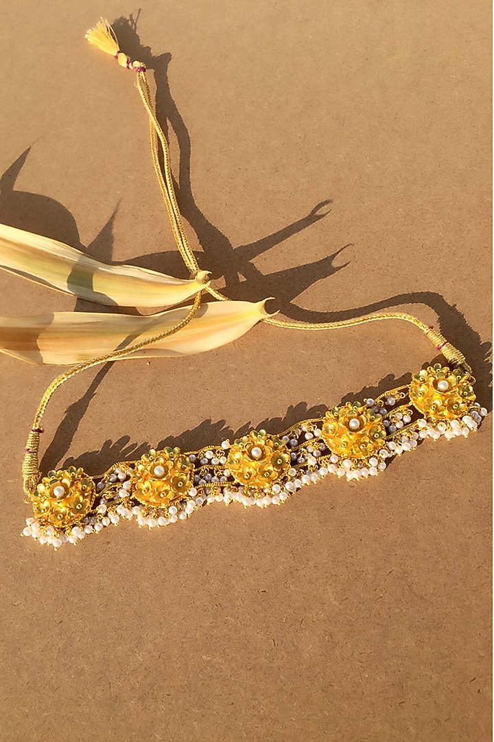 Gold Plated Handcrafted Pearl Chain Choker Necklace by Fusio at Pernia's Pop Up Shop