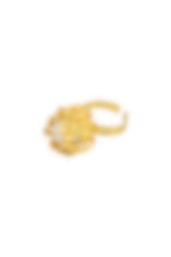 Gold Plated Handcrafted Pearl Adjustable Blossom Ring by Fusio