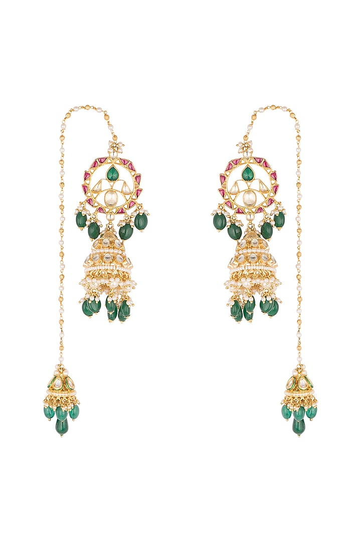Gold Finish Double Jhumka Earrings by Firdaus By Akshita