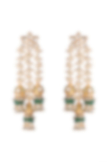 Gold Finish Triple Hanging Jhumka Earrings by Firdaus By Akshita