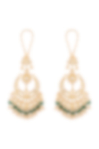 Gold Finish Emerald Chandbali Earrings by Firdaus By Akshita