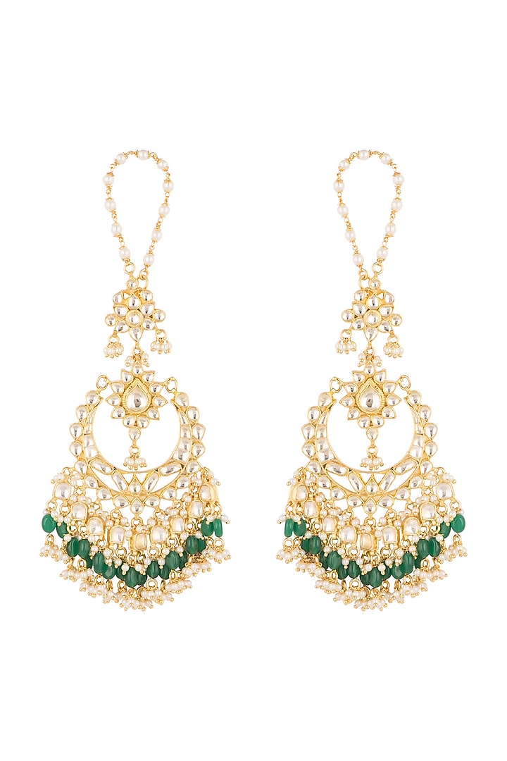Gold Finish Emerald Chandbali Earrings by Firdaus By Akshita