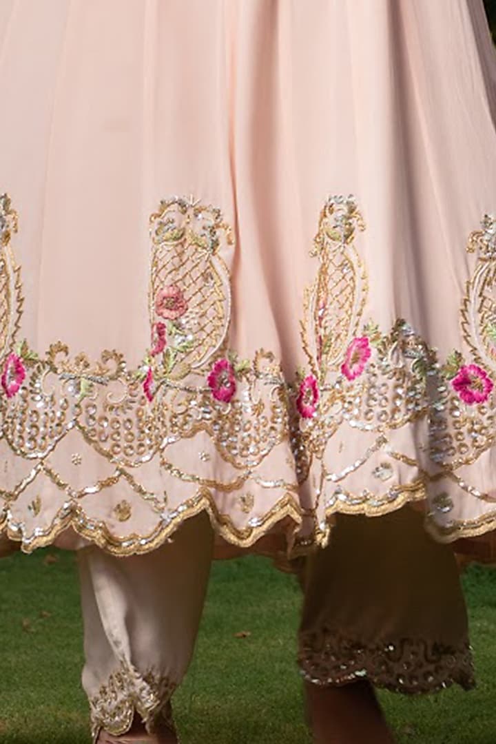 Blush Pink Hand Embroidered Wedding Anarkali Set by Firozi at Pernia's Pop Up Shop