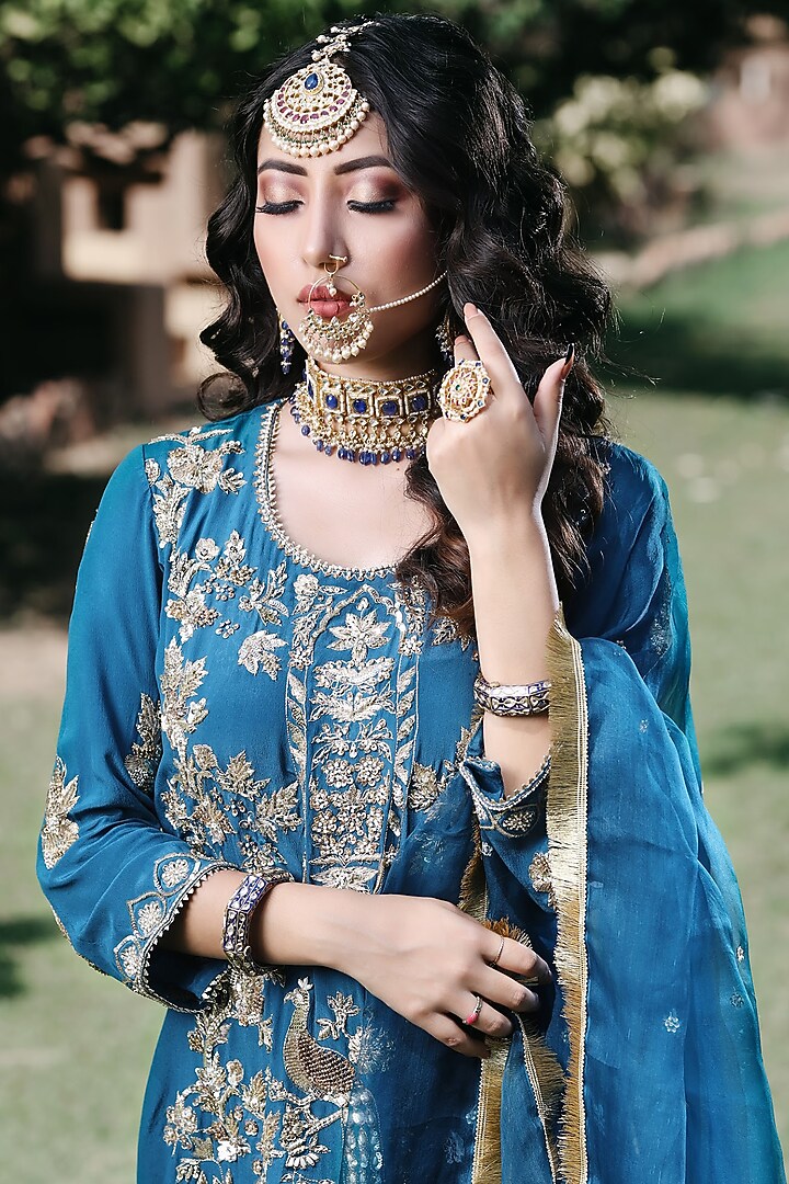 Cobalt Blue Embroidered Kurta Set by Firozi at Pernia's Pop Up Shop