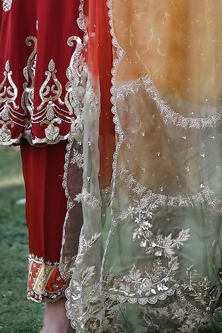 Red Hand Embroidered Wedding Anarkali Set by Firozi at Pernia's Pop Up Shop