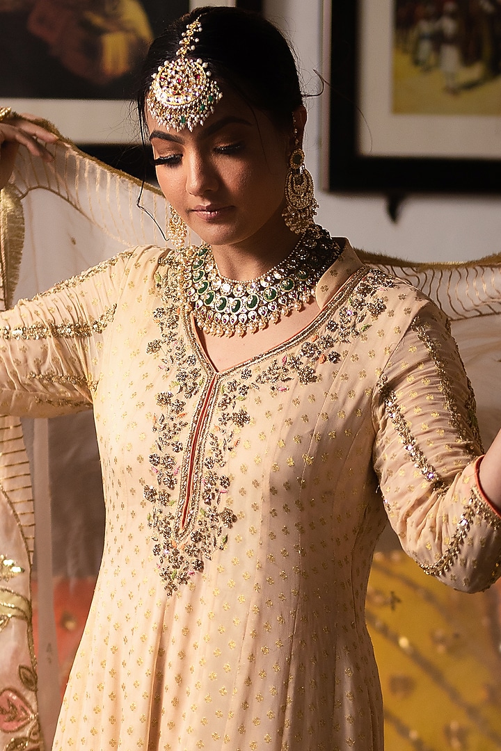 Gold Hand Embroidered Wedding Anarkali Set by Firozi at Pernia's Pop Up Shop