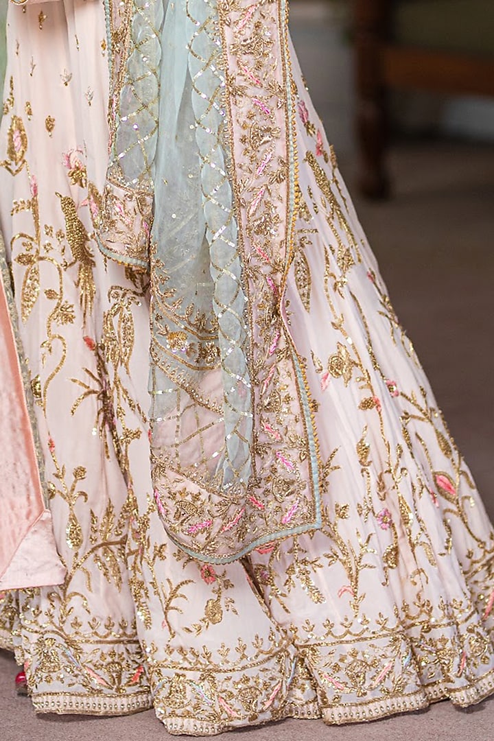 Blush Pink Hand Embroidered Wedding Lehenga Set by Firozi at Pernia's Pop Up Shop