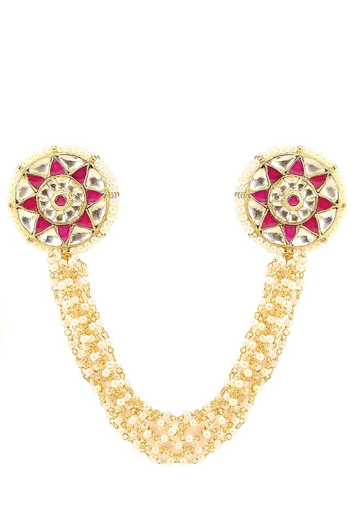 Gold Finish Pink and White Kundan Stone Ring by Firdaus By Akshita