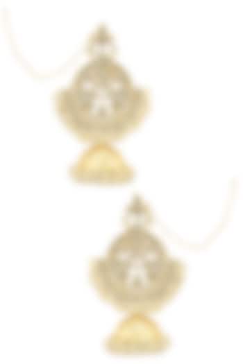 Gold Finish Kundan Studded Jhumki Earrings by Firdaus By Akshita