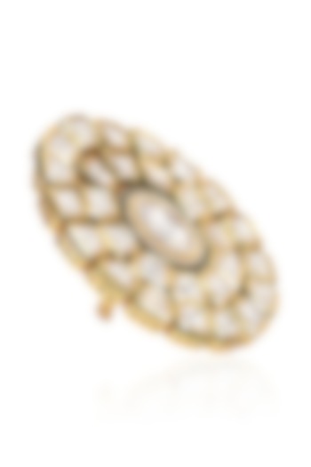 Gold Finish Kundan Studded Cocktail Ring by Firdaus By Akshita