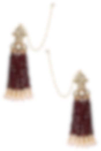 Gold Finish Pearl Drops and Tassel Hanging Earrings by Firdaus By Akshita