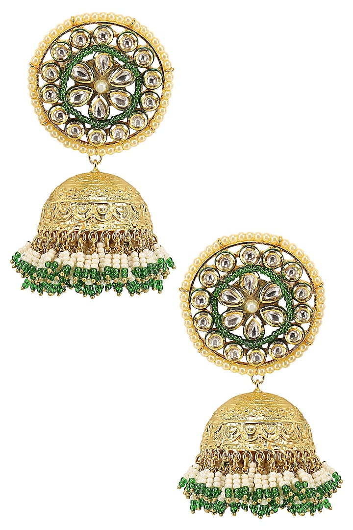 Gold Finish Kundan Studded Earrings by Firdaus By Akshita