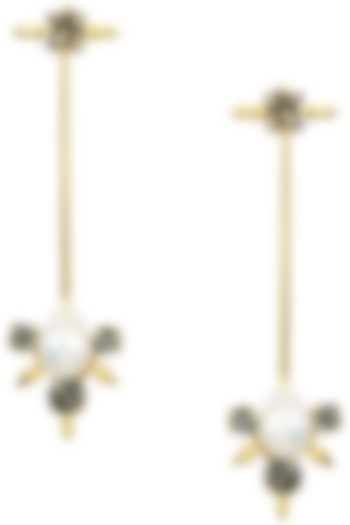 Gold Finish Black Swarovski Long Earrings by Firdaus By Akshita