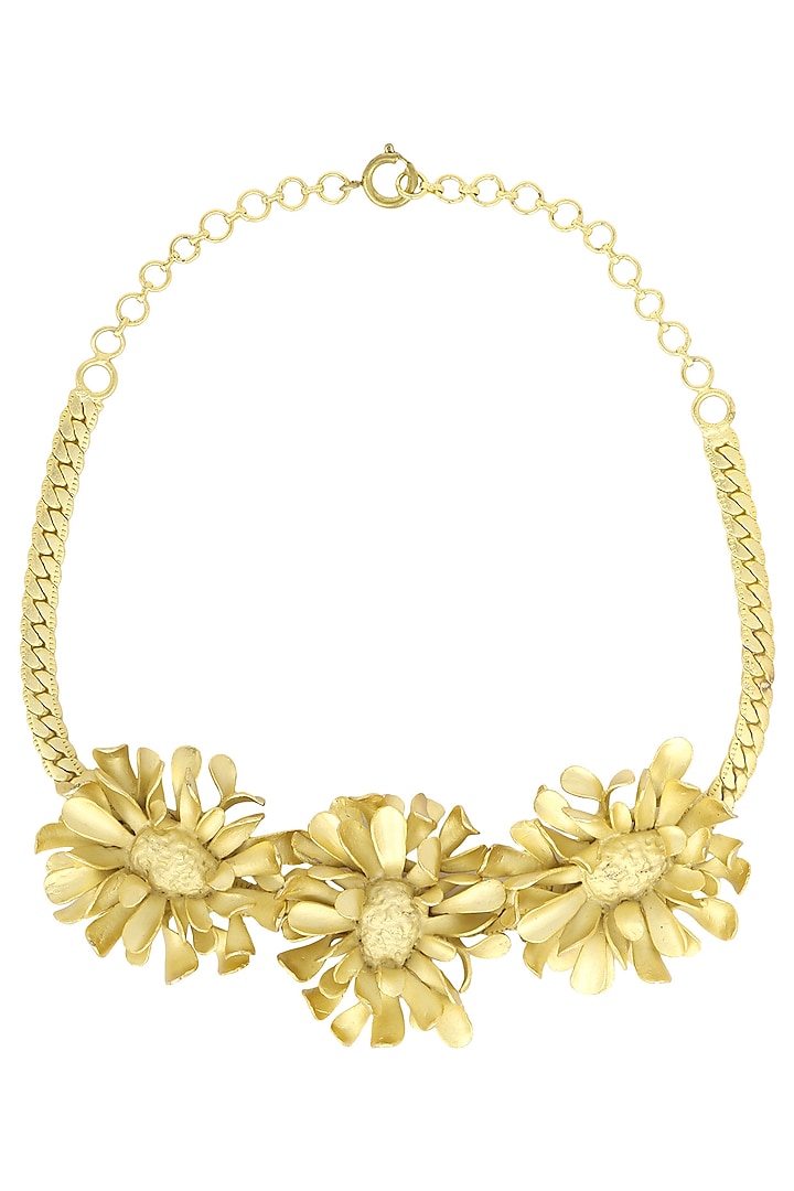 Gold Finish Textured Flower Choker Necklace by Firdaus By Akshita