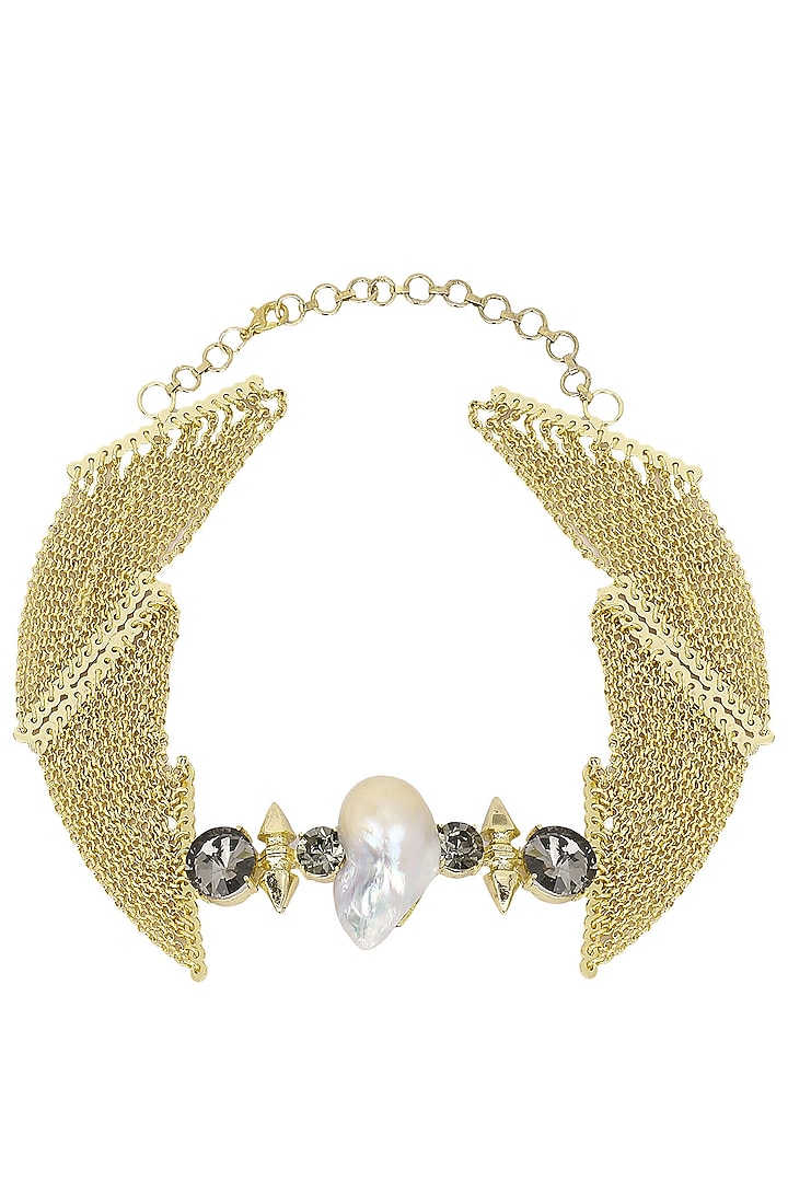 Gold Finish Swarovski and Pearl Choker Necklace by Firdaus By Akshita