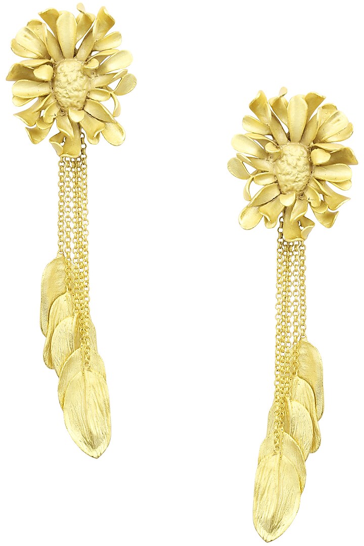 Gold Finish Textured Flower Earrings by Firdaus By Akshita