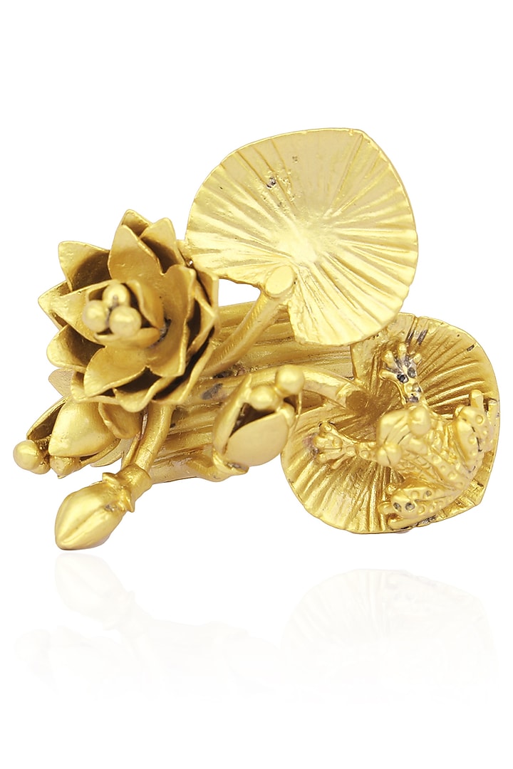Matte Gold Finish 3D Flower Ring by Firdaus By Akshita