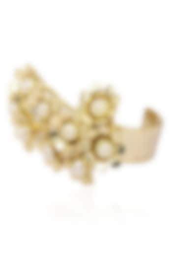 Matte Gold Finish Pearl Flower Ring by Firdaus By Akshita