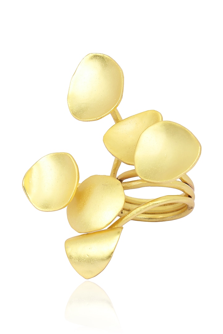 Matte Gold Finish 3D Flower Ring by Firdaus By Akshita