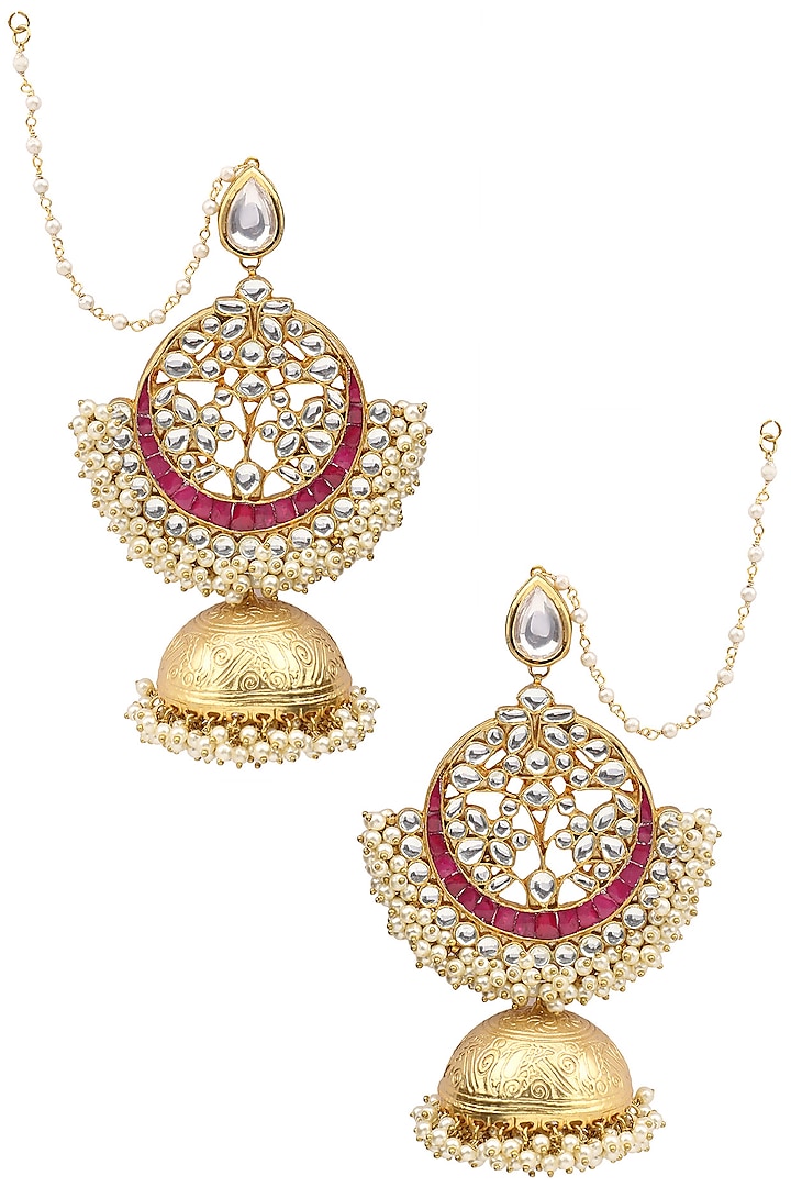 Gold Finish Kundan and Pearl Earrings by Firdaus By Akshita