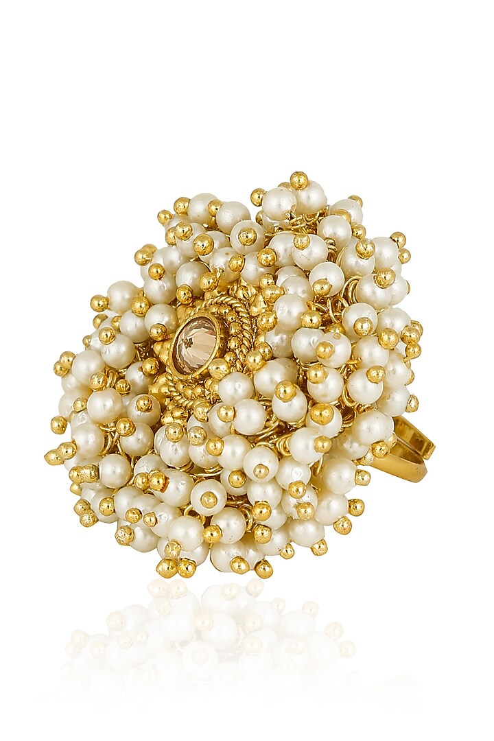 Gold Finish Baraque Pearls Ring by Firdaus By Akshita