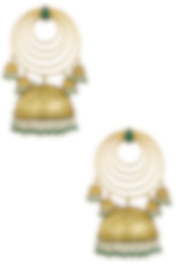 Gold Finish Five Pearls Jhumki Drop Layered Earrings by Firdaus By Akshita