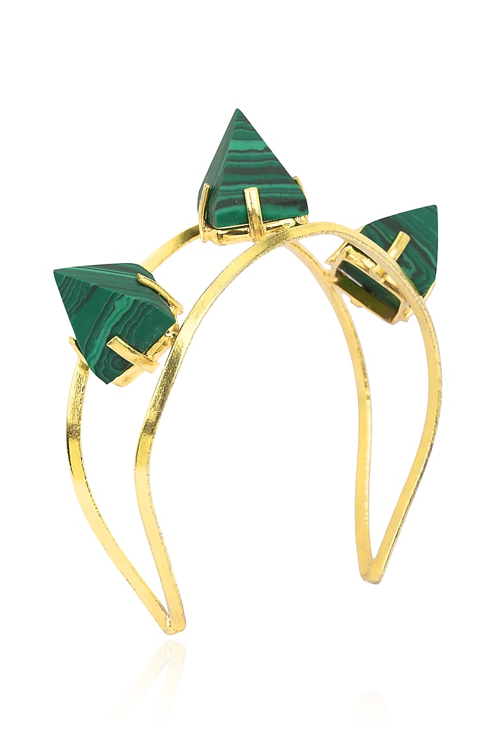 Gold Finish Green Malachite Stones Bracelet by Firdaus By Akshita