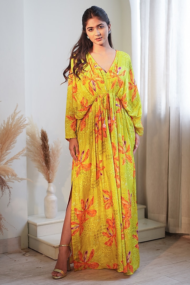 Lime Lurex Kaftan by Flamingo - the label at Pernia's Pop Up Shop