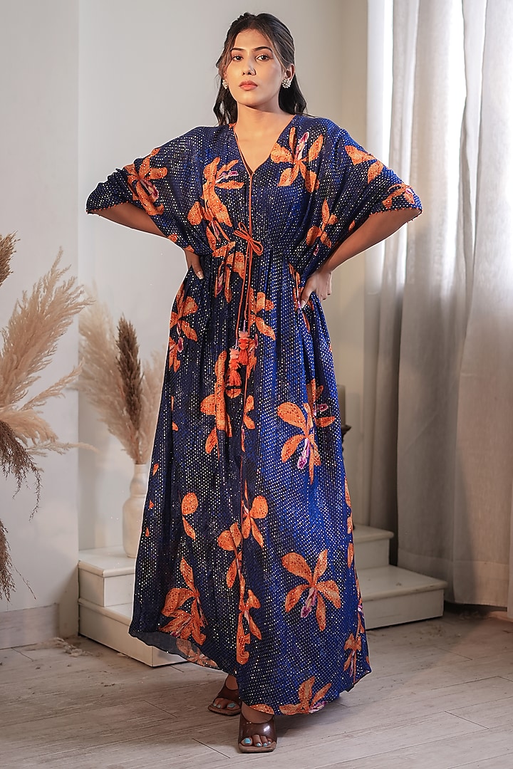 Blue Lurex Kaftan by Flamingo - the label at Pernia's Pop Up Shop