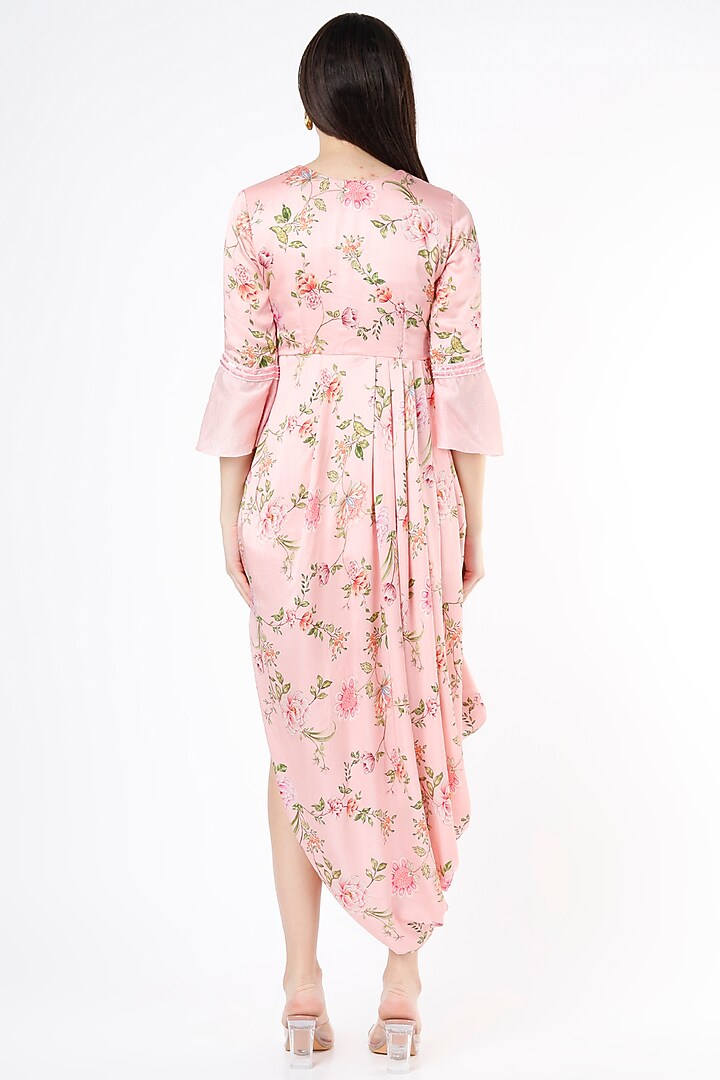 Blush Pink Printed Draped Summer Dress by Flamingo - the label at Pernia's Pop Up Shop