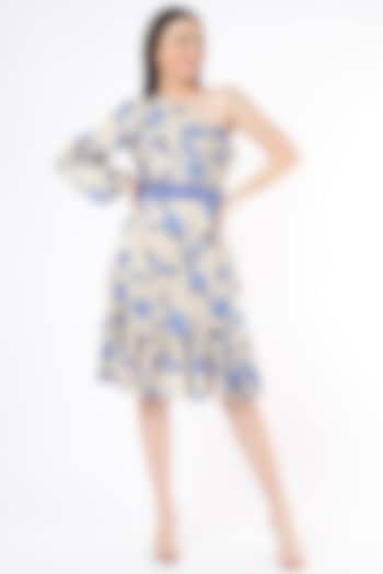 Beige & Blue One-Shoulder Midi Dress by Flamingo - the label
