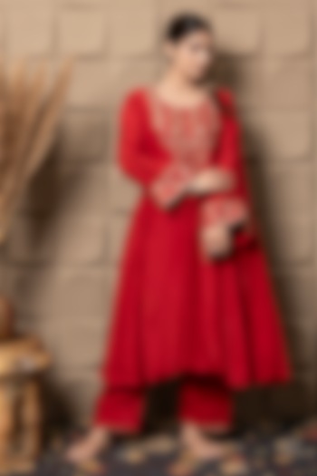 Maroon Cotton Silk Sequins & Cutdana Embroidered Choga Kurta Set by Flamingo - the label at Pernia's Pop Up Shop