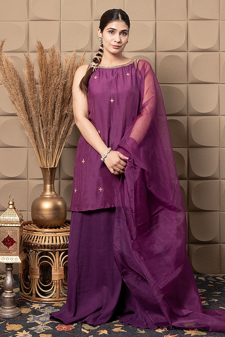 Purple Cotton Silk Gharara Set by Flamingo - the label at Pernia's Pop Up Shop