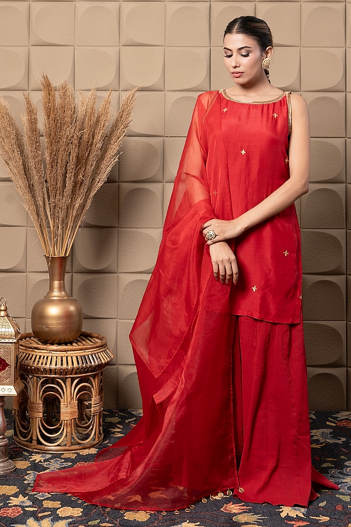 Maroon Cotton Silk Gharara Set by Flamingo - the label at Pernia's Pop Up Shop