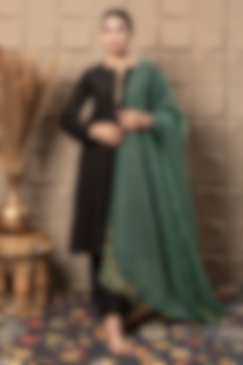 Black Cotton Silk Sequins & Cutdana Embroidered Straight Kurta Set by Flamingo - the label at Pernia's Pop Up Shop