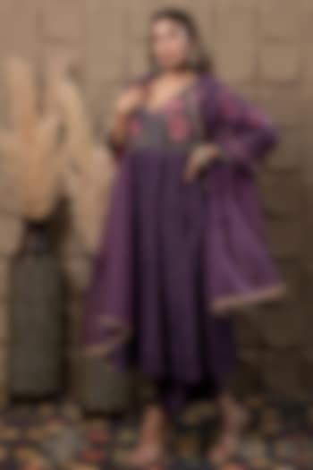 Purple Chanderi Sequin & Cutdana Embroidered Party Wear Anarkali Set by Flamingo - the label at Pernia's Pop Up Shop