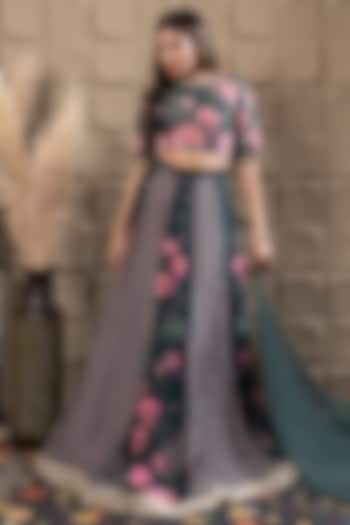 Green Cotton Silk Sequin & Cutdana Embroidered Kalidar Lehenga Set by Flamingo - the label at Pernia's Pop Up Shop