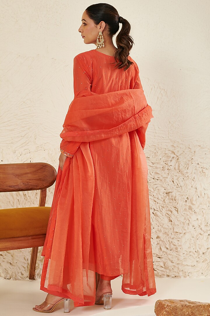 Orange Chanderi Embroidered Kurta Set by Flamingo - the label at Pernia's Pop Up Shop