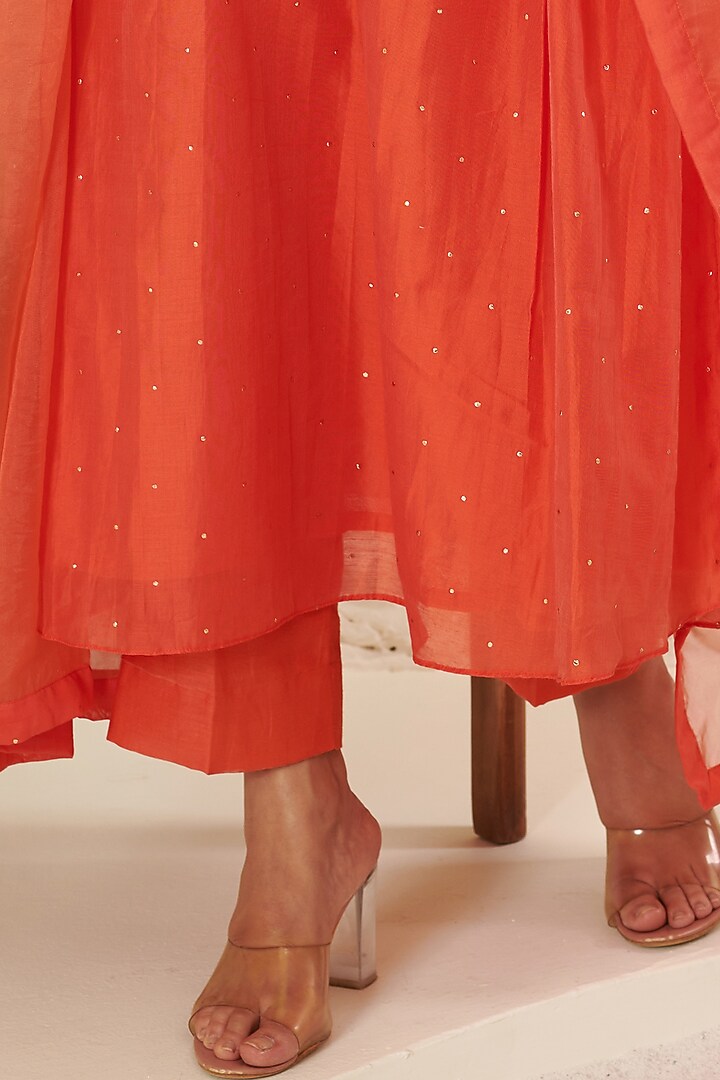 Orange Chanderi Embroidered Kurta Set by Flamingo - the label at Pernia's Pop Up Shop