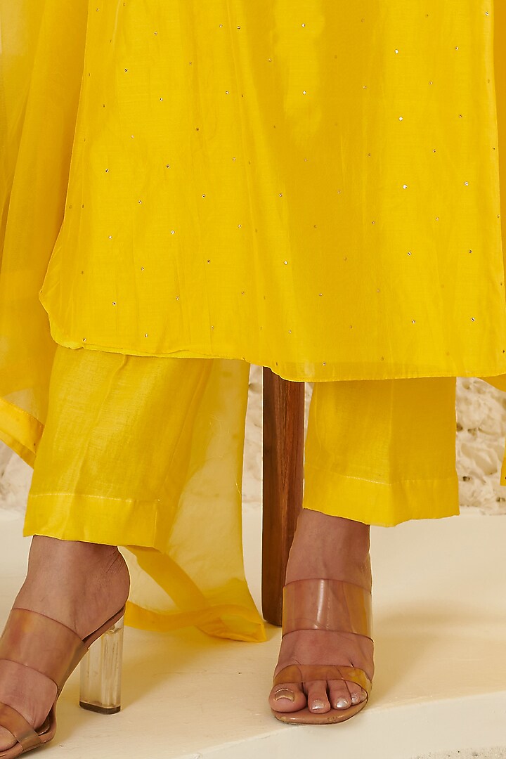 Yellow Chanderi Embroidered Kurta Set by Flamingo - the label at Pernia's Pop Up Shop