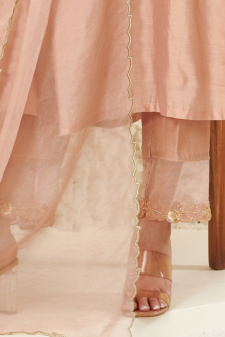 Peach Chanderi Embroidered Kurta Set by Flamingo - the label at Pernia's Pop Up Shop