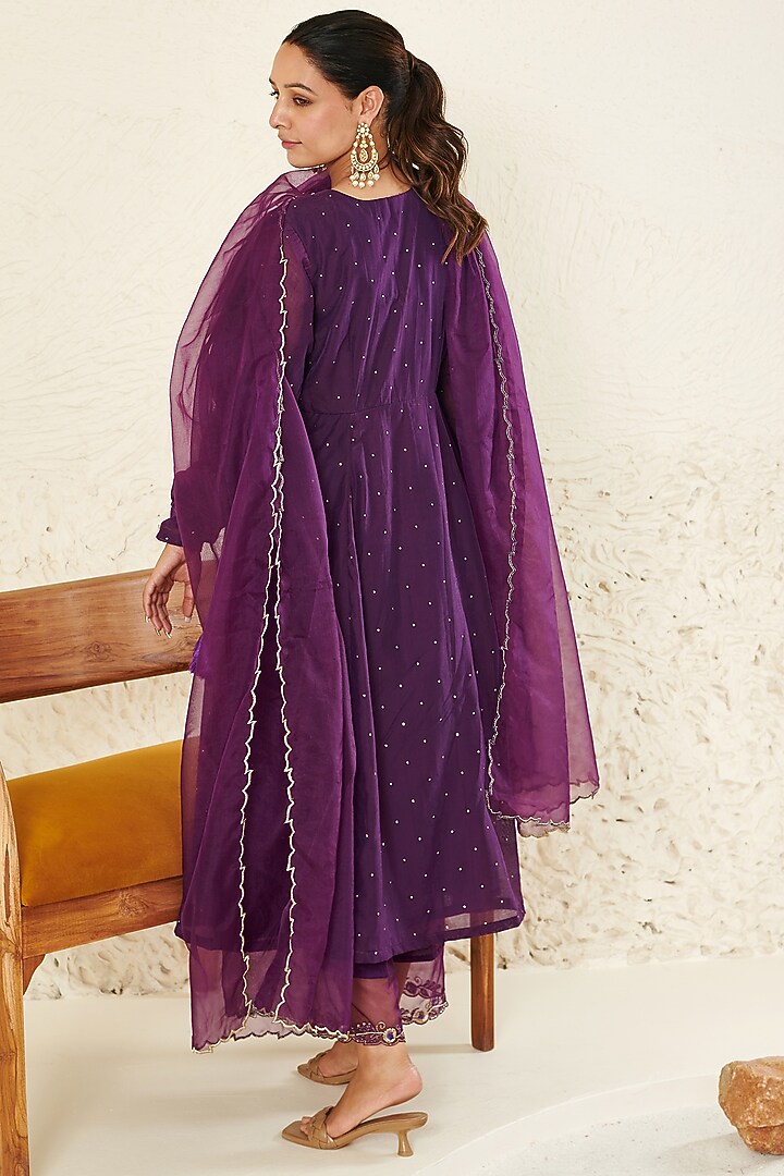 Purple Chanderi Embroidered Kurta Set by Flamingo - the label at Pernia's Pop Up Shop