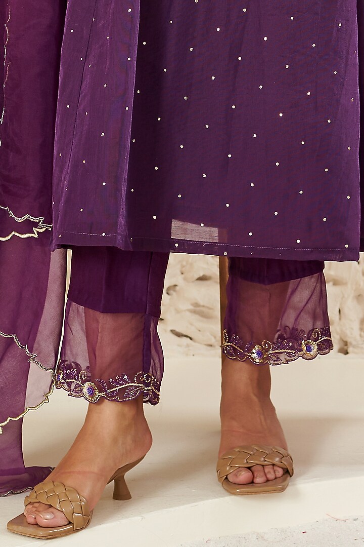 Purple Chanderi Embroidered Kurta Set by Flamingo - the label at Pernia's Pop Up Shop
