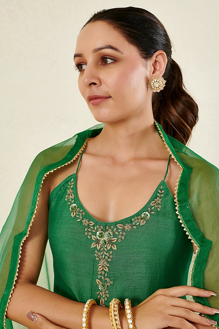 Green Chanderi Gharara Set by Flamingo - the label at Pernia's Pop Up Shop